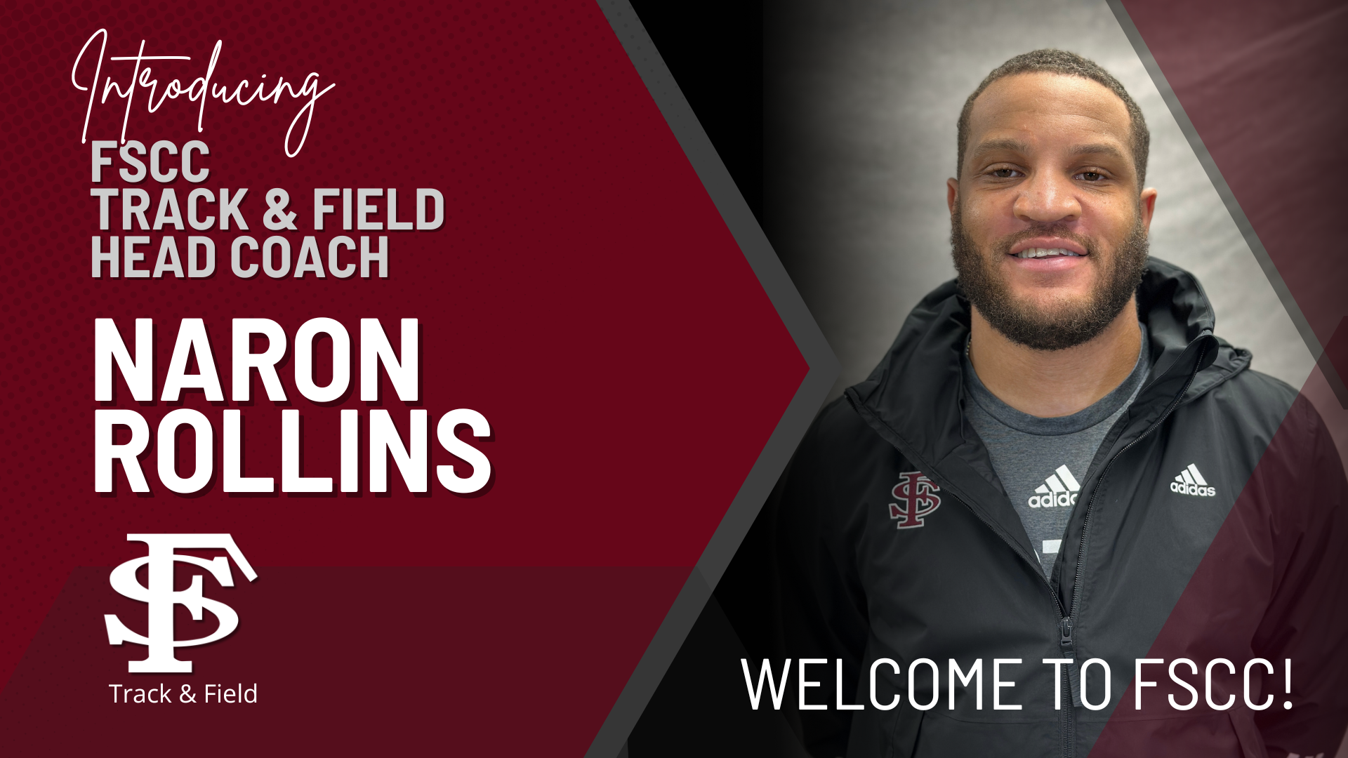Image of Naron Rollins with FSCC logo and Track and Field under and saying: 